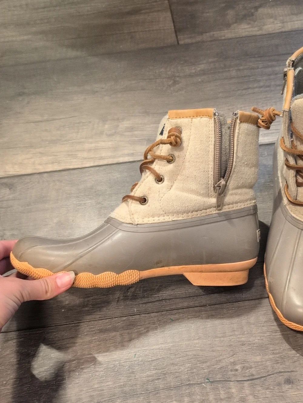 Sperry Gray and Tan Waterproof Lace-Up Duck Boots - Picture 2 of 5